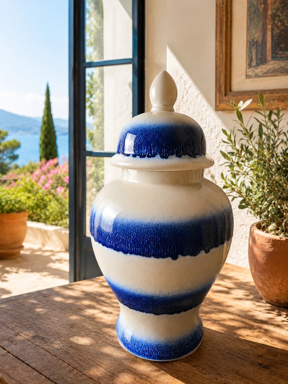 ALLEN & Roth NEW Blue & White Ceramic URN
